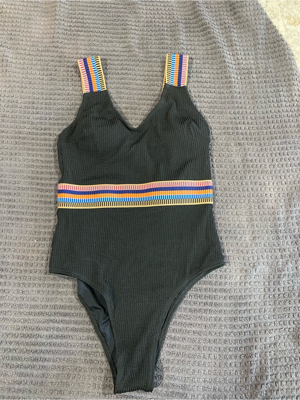 Cupshe Black One-Piece Swimsuit with Rainbow Stripe Accents